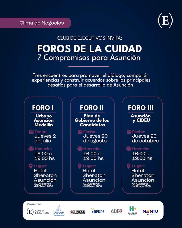 Cartel informativo sobre foros, con fondo oscuro y texto claro, destacando fechas y lugar del evento.