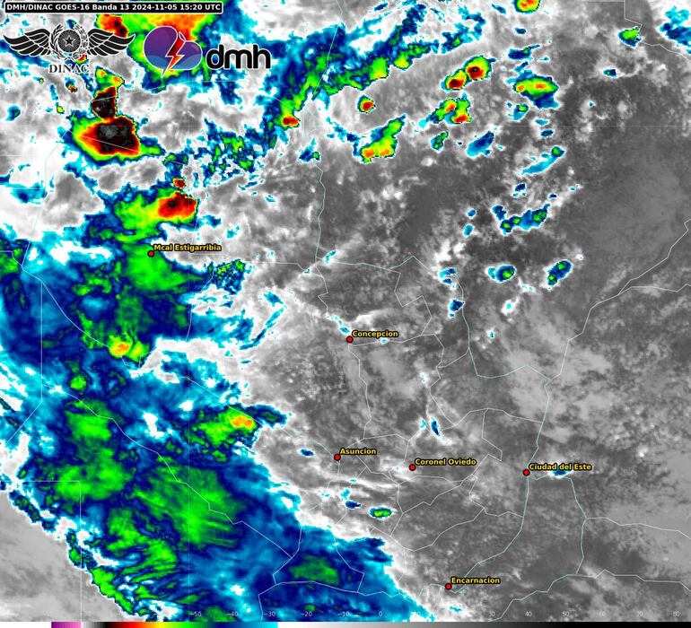 Núcleos de tormenta sobre el territorio nacional.
