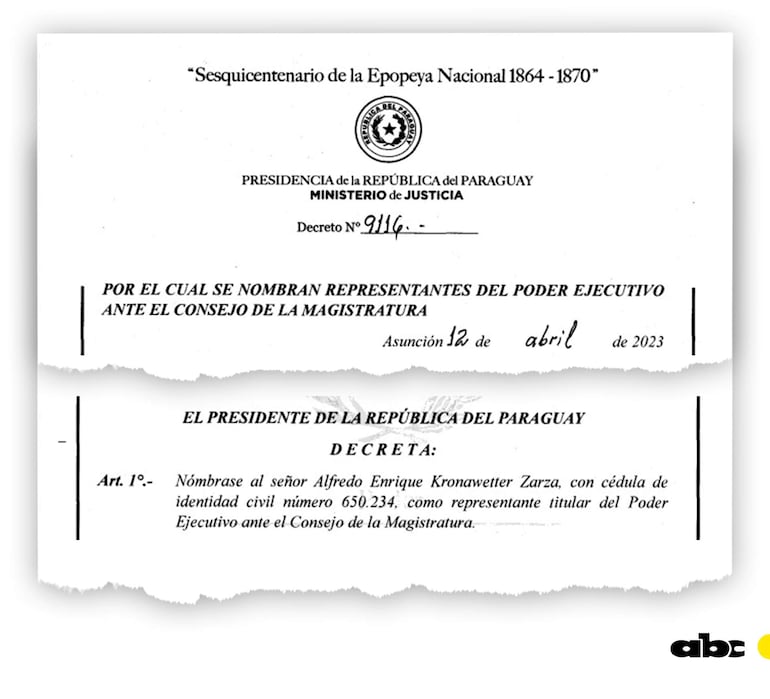 El presidente de la República nombró a Alfredo Kronawetter como representante del Poder Ejecutivo ante el Consejo de la Magistratura.
