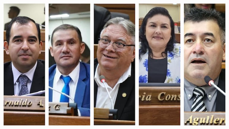 Los diputados del PLRA Arnaldo Agustín Valdez (Misiones), Cleto Giménez (Canindeyú), Alejo Rios (Caaguazú) , Constancia Benítez (Guairá) y
Diosnel Aguilera (Ñeembucu).