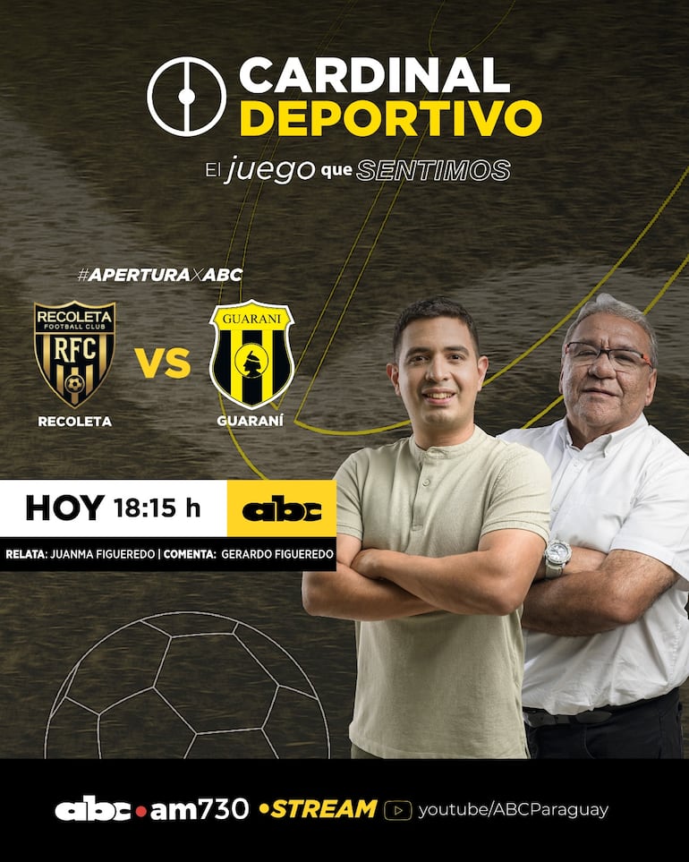 Recoleta FC vs. Guaraní hoy, por ABC Cardinal 730 AM y ABC Paraguay en Youtube.