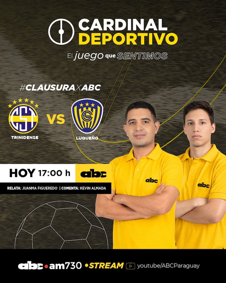 Sportivo Trinidense vs. Sportivo Luqueño, por ABC Cardinal 730 AM y ABC Paraguay en Yputube.