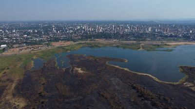 Fotografía aérea de la bahía de Asunción desde el banco San Miguel.