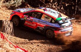 Gran performance de Fau Zaldívar y Marcelo Der Ohannesian (Hyundai i20 N Rally2) durante el “shakedown” de ayer.