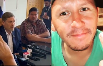 Los senadores Juan Carlos Nano Galaverna, Natalicio Chase y Patrick Kemper en la conferencia de prensa en que ofrecen a Chaqueñito renunciar o ser expulsado.