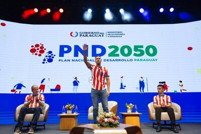 El presidente de la República, Santiago Peña, durante la presentación del PDN 2050.