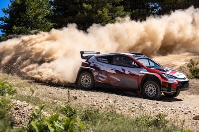 Alejandro Galanti y Marcelo Toyotoshi (Toyota GR Yaris Rally2) durante los test que realizaron en la jornada de hoy con miras al rally griego.