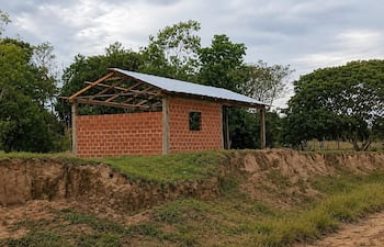 Construcción en progreso rodeada de vegetación, sin personas visibles ni acciones en desarrollo.
