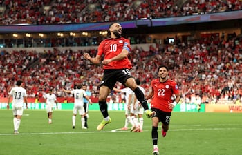 Mohamed Salah de Egipto celebra tras marcar el segundo gol de su equipo durante el partido del Grupo G de la Copa Mundial de la FIFA 2026 entre Nueva Zelanda y Egipto en el BC Place Vancouver.