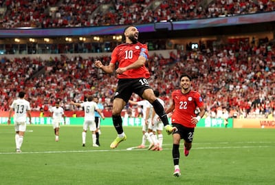 Mohamed Salah de Egipto celebra tras marcar el segundo gol de su equipo durante el partido del Grupo G de la Copa Mundial de la FIFA 2026 entre Nueva Zelanda y Egipto en el BC Place Vancouver.