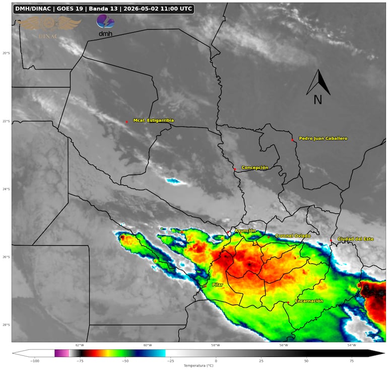Mapa satelital proporcionado por la Dirección de Meteorología e Hidrología