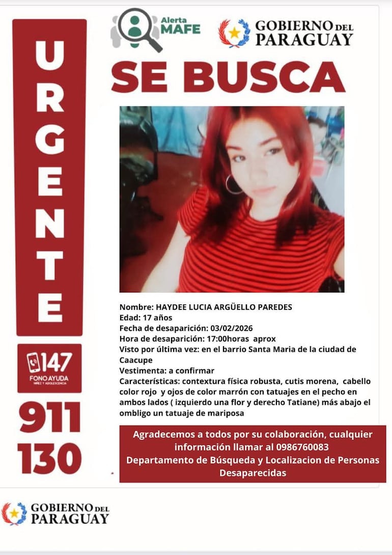 Foto de Haydee Argüello, adolescente desaparecida