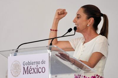 Presidenta Claudia Sheinbaum, durante un acto protocolario en la ciudad de Mazatán, en el estado de Sinaloa (México).