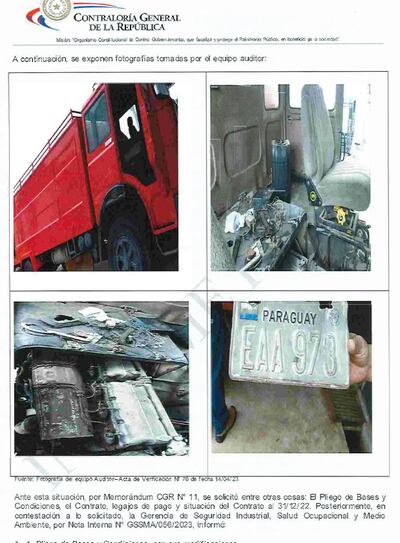 Así encontró la Contraloría el camión de Petropar cuya reparación costó G. 300 millones.