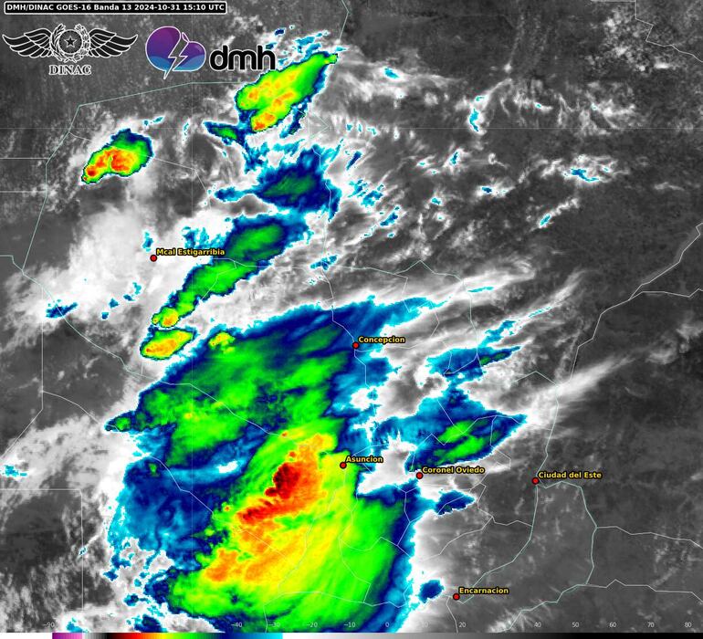 Zona de cobertura de las tormentas este jueves.