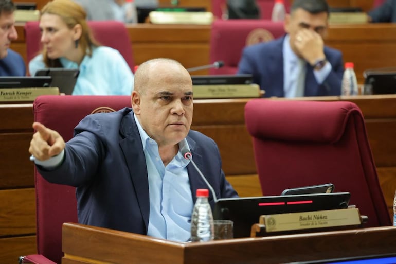 Basilio Bachi Núñez pide a sus colegas abandonar la sesión. Foto : Prensa Senado.