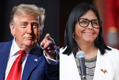 Combo de fotografías de archivo del presidente de Estados Unidos, Donald Trump (i), y de la presidenta encargada de Venezuela, Delcy Rodríguez.