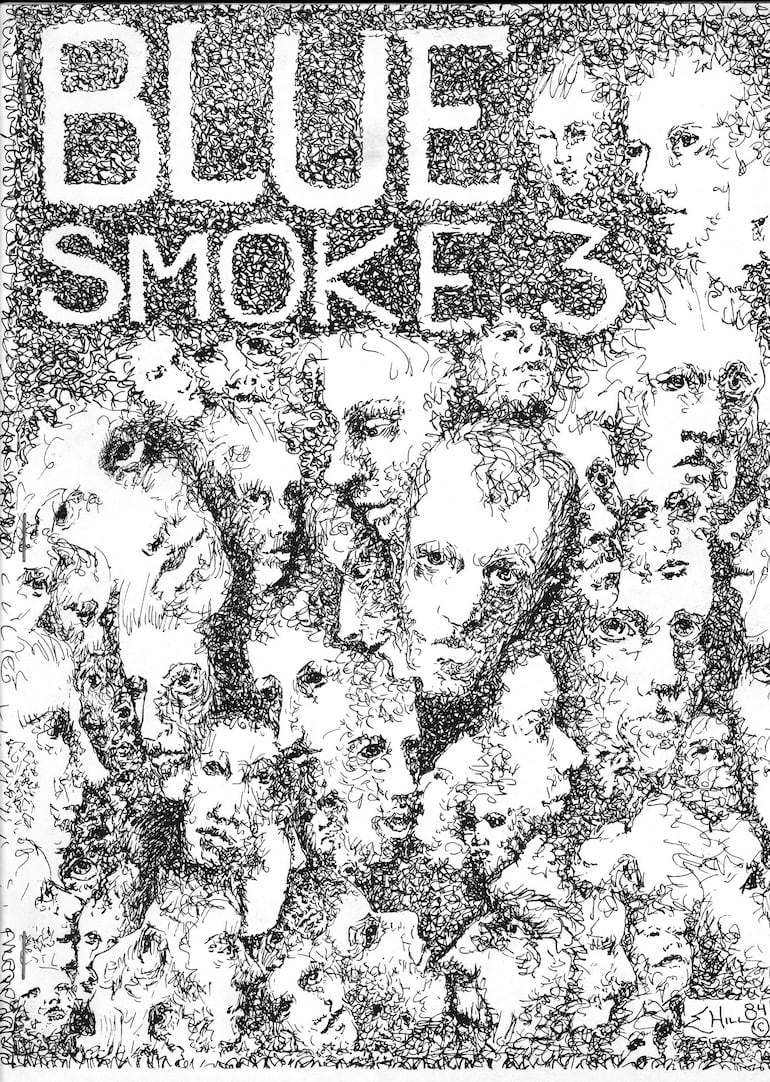 Dibujo de Elsie Hill en la portada de Blue Smoke Three (New Jersey, 1985)
