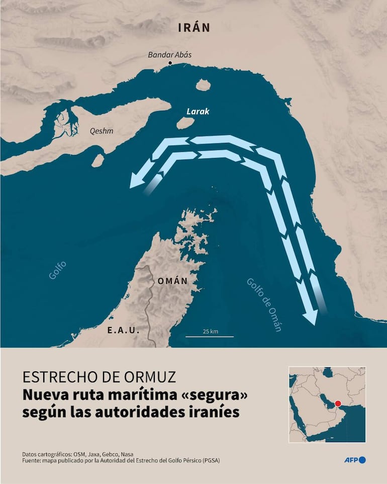 Infografía sobre el movimiento de buques en el estrecho de Ormuz. El presidente estadounidense, Donald Trump, dijo que Irán le ha asegurado que no se cobrarán tasas a los buques en el estrecho de Ormuz, mientras continúan las negociaciones para lograr un fin duradero de la guerra en Oriente Medio.