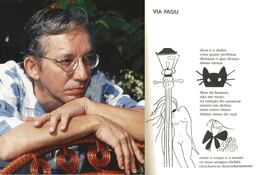 Antonio Risério (izquierda) y un poema, "Via Pagu" (derecha), de su libro Fetiche (1996).