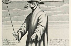 Imagen de un grabado de Paul Fürst de un médico de la peste negra en 1656.