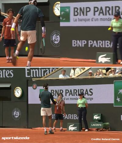 Lorenzo Musetti en el momento que patea el balón hacia la jueza de línea.
