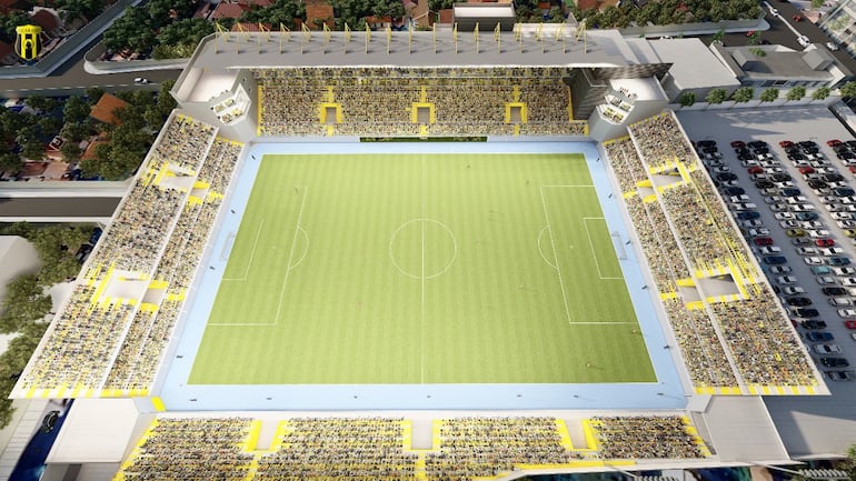 Maqueta del futuro estadio de Guaraní, que se encuentra en plena construcción, en el barrio Pinozá de Asunción.