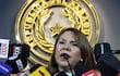a senadora paraguaya Celeste Amarilla, durante una rueda de prensa brindada ayer por el escándalo generado a nivel internacional.
