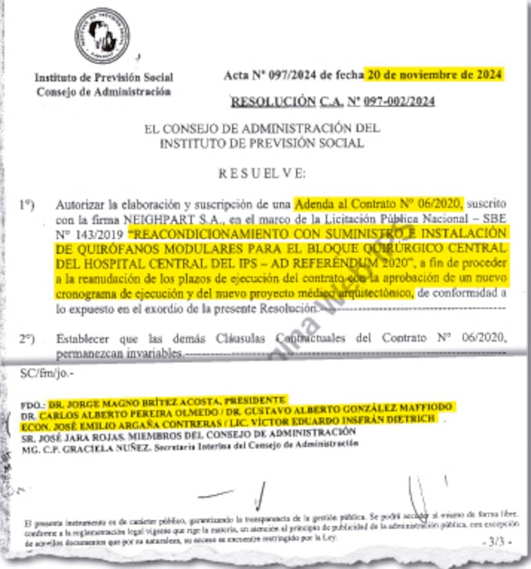 El 20 de noviembre de 2024, el Consejo aprobó la Adenda N° 5 para reanudar los plazos.