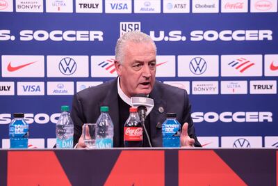 El seleccionador de la Albirroja, Gustavo Julio Alfaro Mereles (63 años), durante la conferencia de prensa luego de la derrota  ante Estados Unidos.