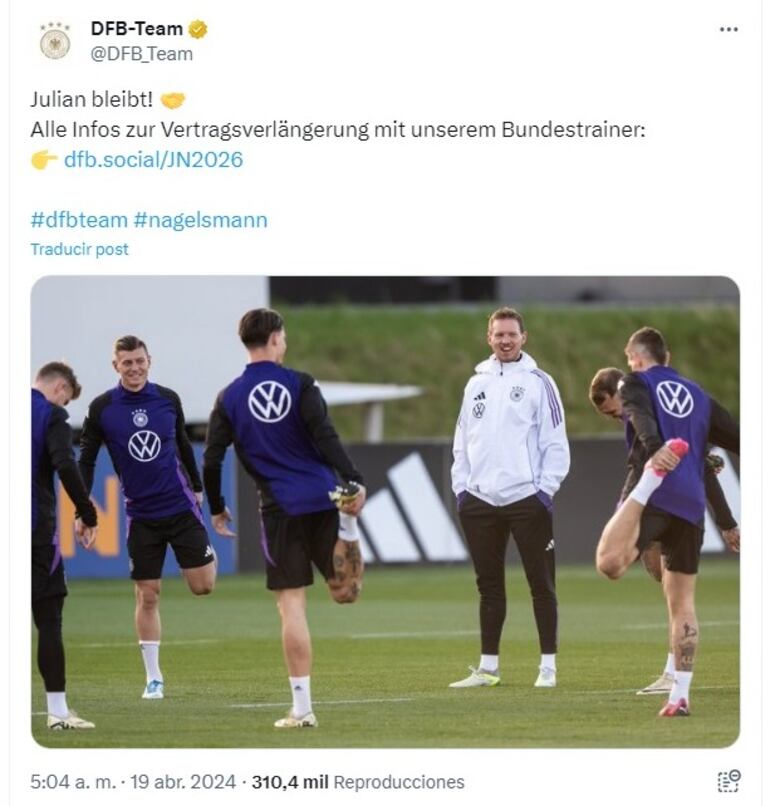 El comunicado de la DFB sobre la renovación de Jürgen Nagelsmann.