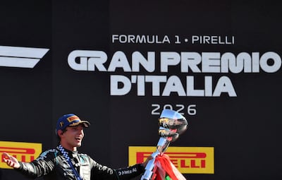Andrea Kimi Antonelli (20 años) y su festejo en Monza.