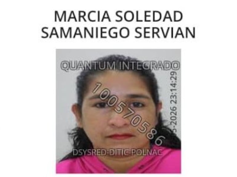 Ficha policial de la buscada Marcia Soledad Samaniego Servián.
