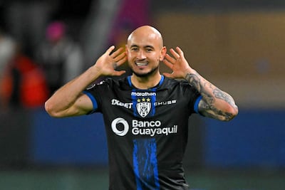 Carlos Gabriel "Cocoliso" González Espínola (33 años), en el festejo de su gol para el Independiente del Valle, que enfrentará en cuartos de final de la Copa Libertadores al brasileño Flamengo.