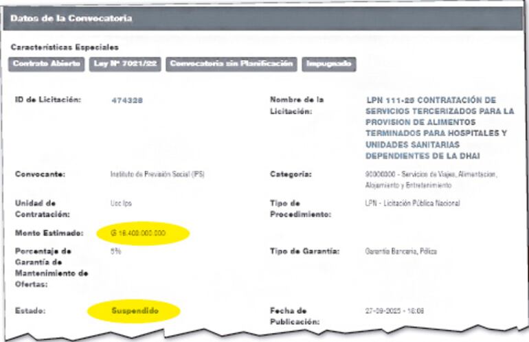La otra convocatoria en la cual se incluyen los hospitales de la previsional en Ciudad del Este, Villarrica, Caazapá y Puerto Rosario.