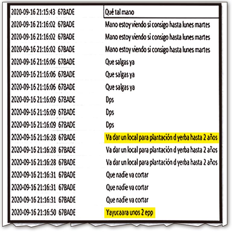 El hijo de Lalo Gomes habló con Anderson Ríos Vilhalva, alias Pepe, sobre las gestiones para su liberación y  un lugar para plantar yerba. El requisito era matar a dos miembros del grupo criminal EPP, según la captura extraída del sistema SKY ECC.