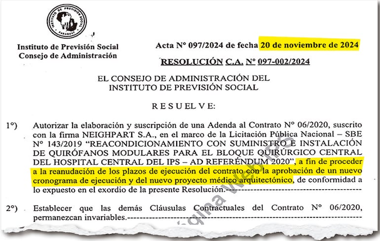 Resolución del IPS del 20 de noviembre de 2024 por la cual se reanudaron los plazos de ejecución.