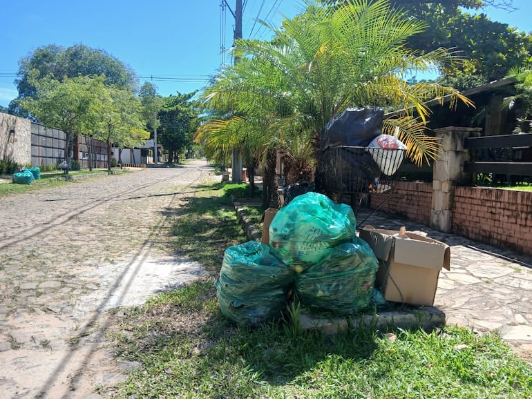Frente a cada vivienda de la calle Santiago Otto Shaerer no se retiran las bolsas de basura.