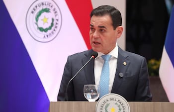 El canciller de Paraguay, Ruben Ramírez, habla durante una declaración en la Cancillería de Paraguay en Asunción.