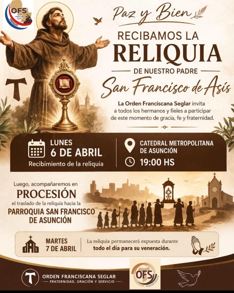Invitación a participación de la procesión de las reliquias de San Francisco de+Asis