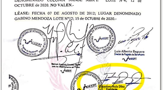 Uno de los títulos entregados en el marco del acuerdo de permuta y que lleva la firma de Francisco Ruiz Díaz.
