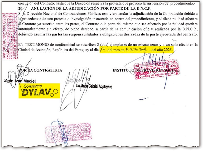 El IPS ya firmó el contrato con el Consorcio Dylav –cuyo accionista principal es Juan Carlos Pettengill, hijo del senador colorado Luis Pettengill– el 12 de diciembre de 2025.