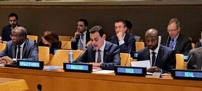 El ministro de Relaciones Exteriores de Paraguay, Econ. Rubén Ramirez Lezcano, durante su discurso en la 22 reunión de cancilleres de países sin litoral.