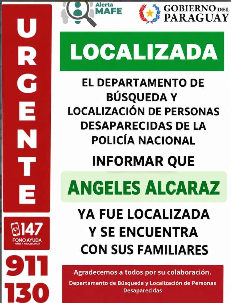 Finalmente, Cecilia María de los Ángeles Alcaraz Garay fue localizada.