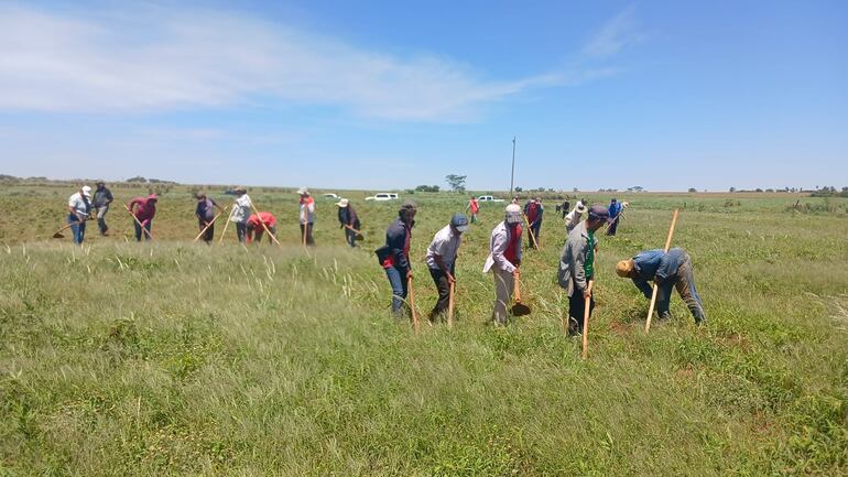 El grupo, liderado por Rodolfo Salazar y Elvio Benítez, referentes de la Coordinadora Interdistrital de Sintierras de San Pedro, ya se encuentra instalado en las inmediaciones del inmueble de la estancia Lucipar