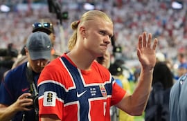 Erling Haaland de Noruega reacciona este sábado, al finalizar un partido de cuartos de final del Mundial de la FIFA 2026 entre Noruega e Inglaterra en el estadio Hard Rock en Miami (Estados Unidos).