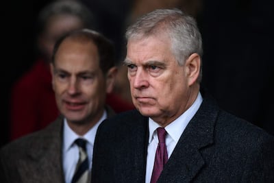 Duke of York reacts as he leaves at the end of the Royal Family's traditional Christmas Day service at St Mary Magdalene Church in Sandringham, Norfolk, eastern England, on December 25, 2022. UK police said February 19, 2026, officers were searching two addresses, one in eastern England and one west of London, following the arrest of ex-Prince Andrew on suspicion of misconduct in a public office. New revelations last week appeared to show Andrew sent convicted sex offender Jeffrey Epstein potentially confidential documents during his time as a UK trade envoy. (Photo by Daniel LEAL / AFP)