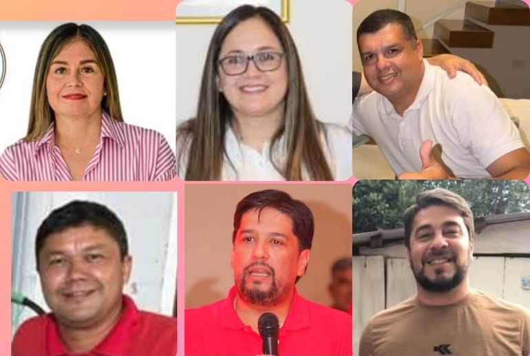 Los precandidatos de Honor Colorado: María Cristina Espínoa (Escobar), Luz Cañete (Carapeguá), Gustavo Brítez (San Roque González), Gilberto Mereles (Acahay), Osmar Galeano (Paraguarí) y Julio Ortiz (Ybycuí).