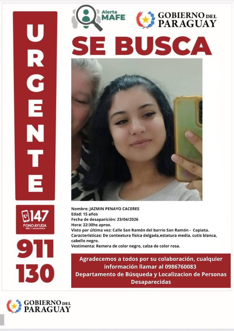 Afiche de la desaparición de Jazmín Penayo Cáceres