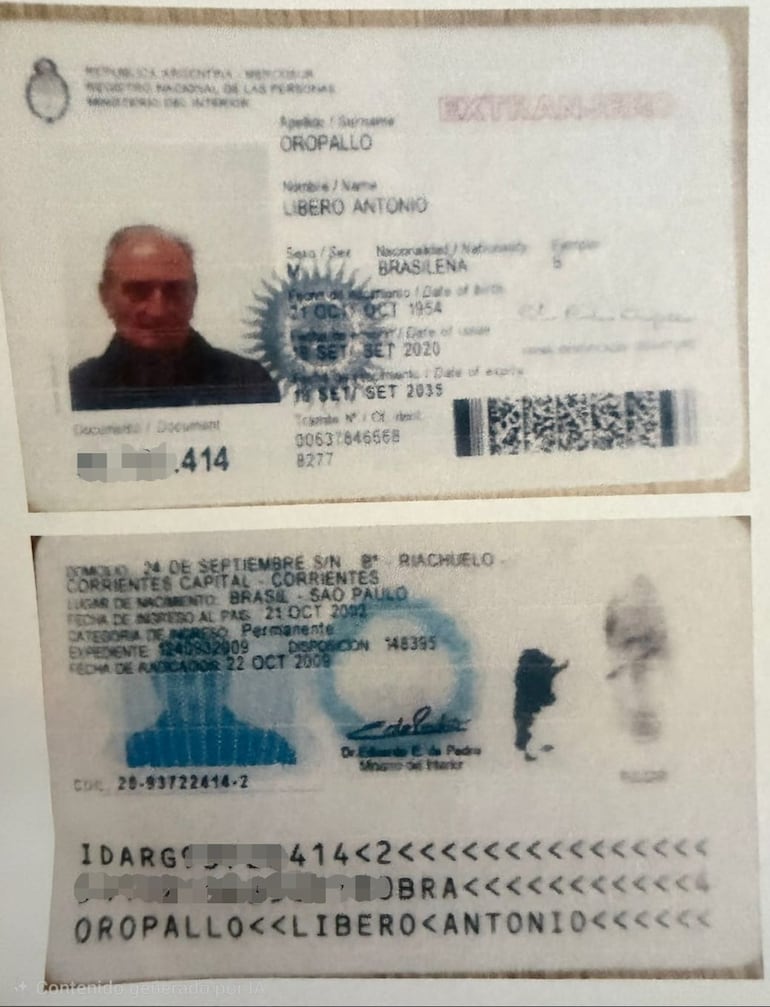 DNI de Líbero Antonio Oropallo.